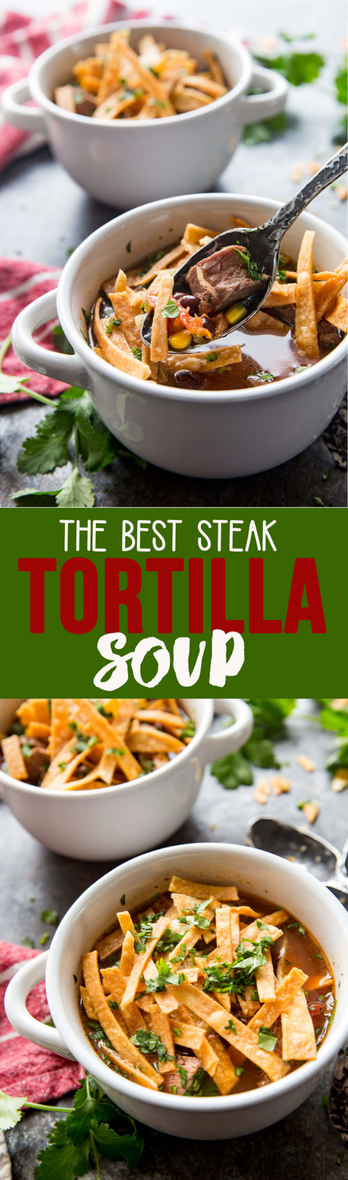 The best steak tortilla soup is packed with flavor and beef, beans, corn, and tomatoes