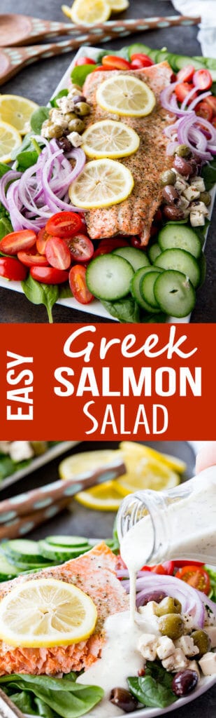 Easy Greek Salmon Salad that can be made in under 30 minutes with low mess and little prep