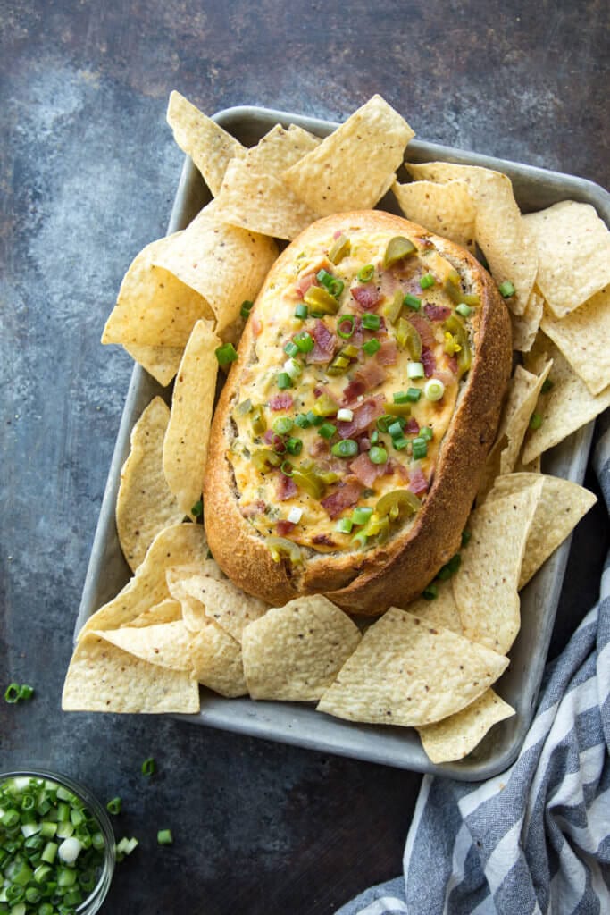 Cheddar bacon jalapeno baked in sourdough bread and served as an appetizer