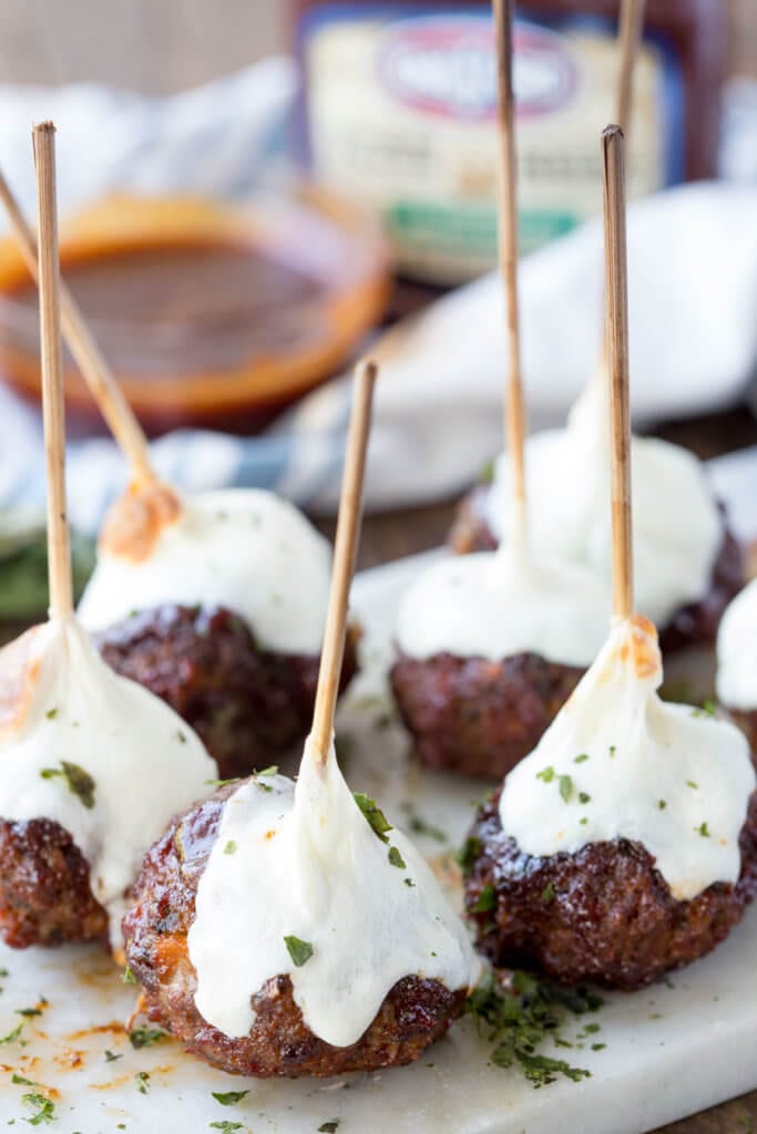 Hickory Smoked BBQ Meatballs with Mozzarella