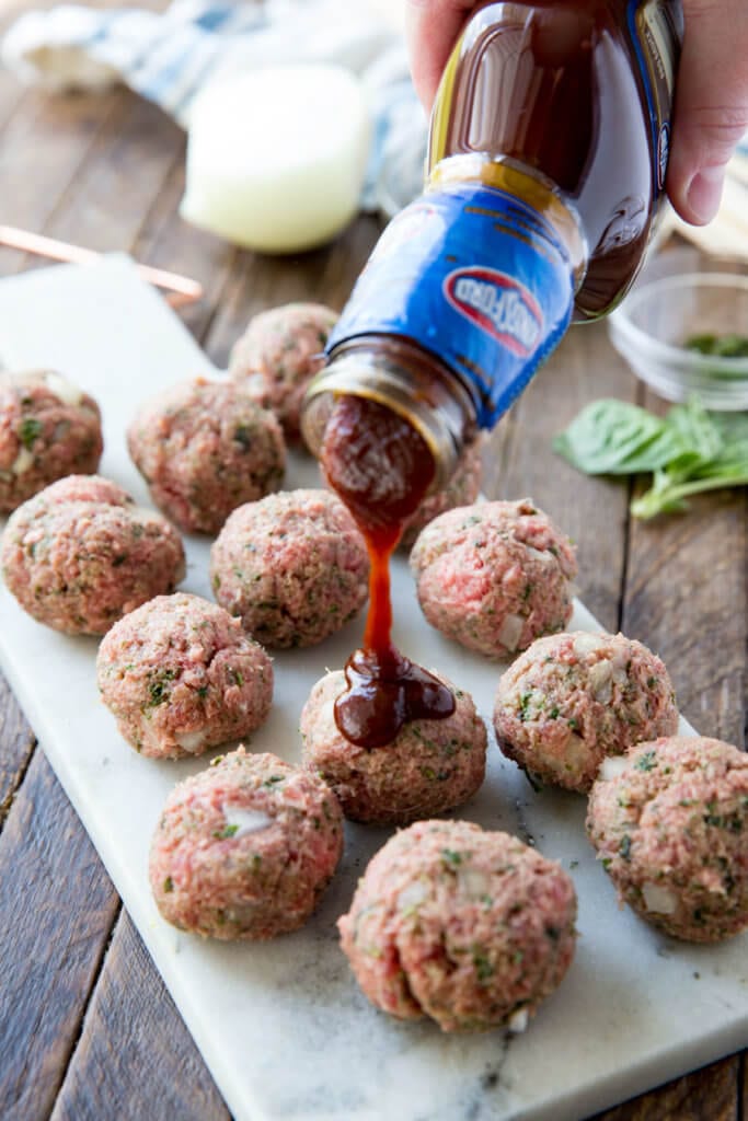 Hickory Smoked BBQ Meatballs with Mozzarella