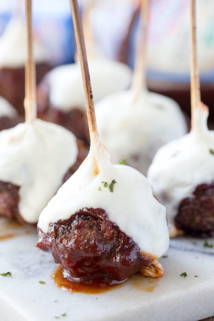 Hickory Smoked BBQ Meatballs with Mozzarella