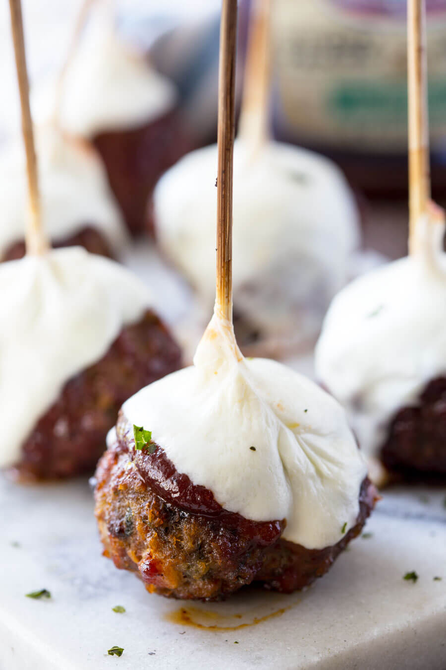 Hickory Smoked BBQ Meatballs with Mozzarella