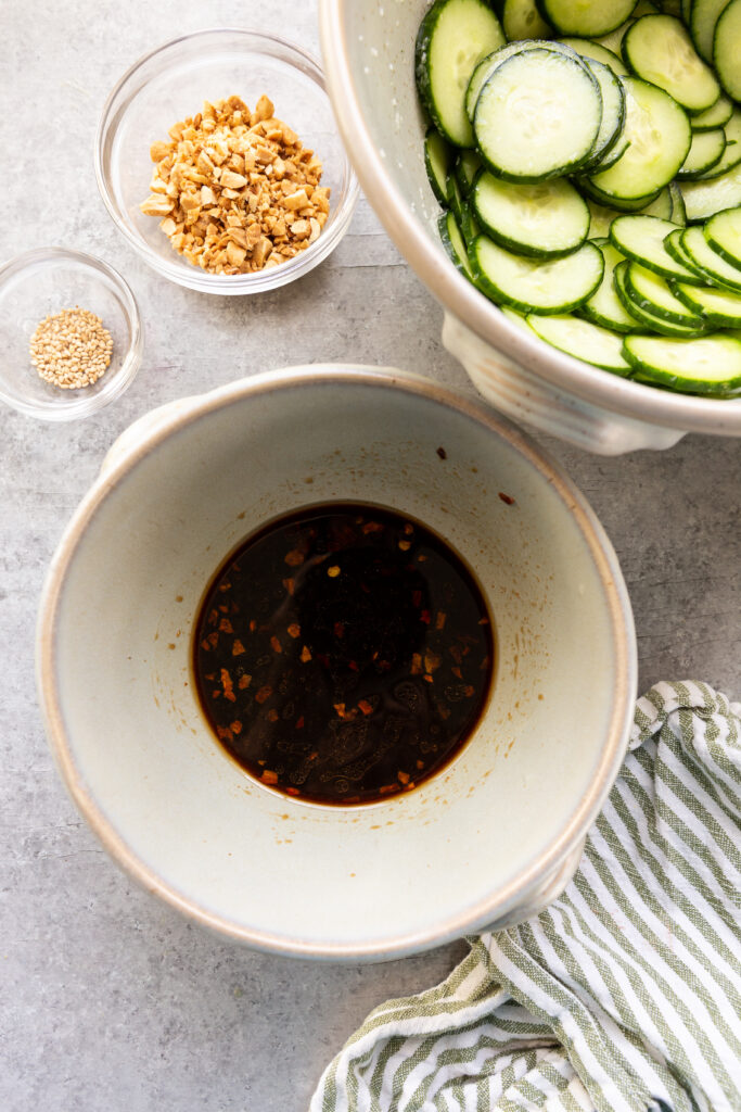 Making the dressing for Asian Cucumber Salad