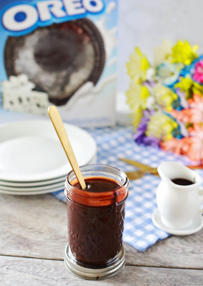 Chocolate Hazelnut Hot Fudge Sauce on ice cream cake