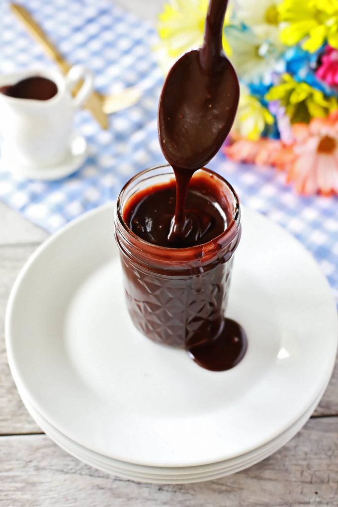 Chocolate Hazelnut Hot Fudge Sauce on ice cream cake