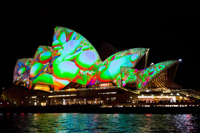 VIvid Sydney lights from our Harbour Cruise