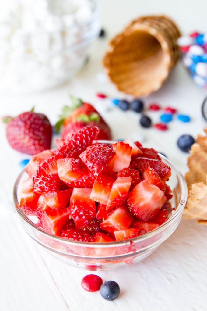 Campfire cones, waffle cones filled with marshmallows, fruit, and chocolate, and cooked in a campfire or oven. 