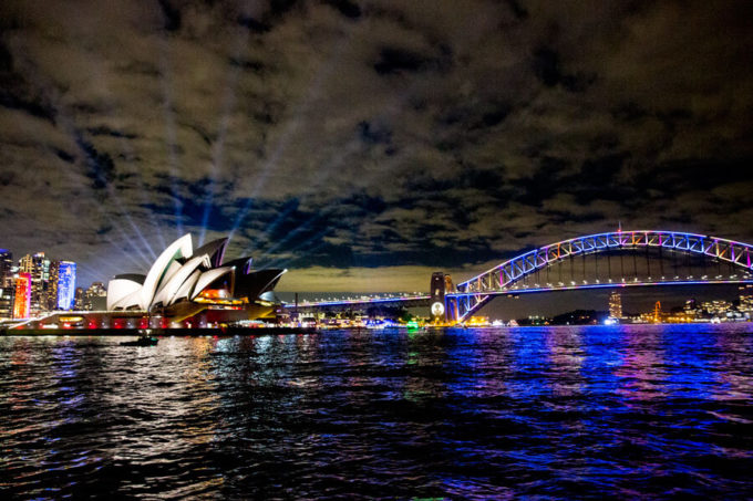 VIvid Sydney lights from our Harbour Cruise