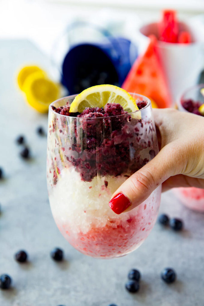 Fresh fruit granita, a layered fruit ice that is loaded with flavor