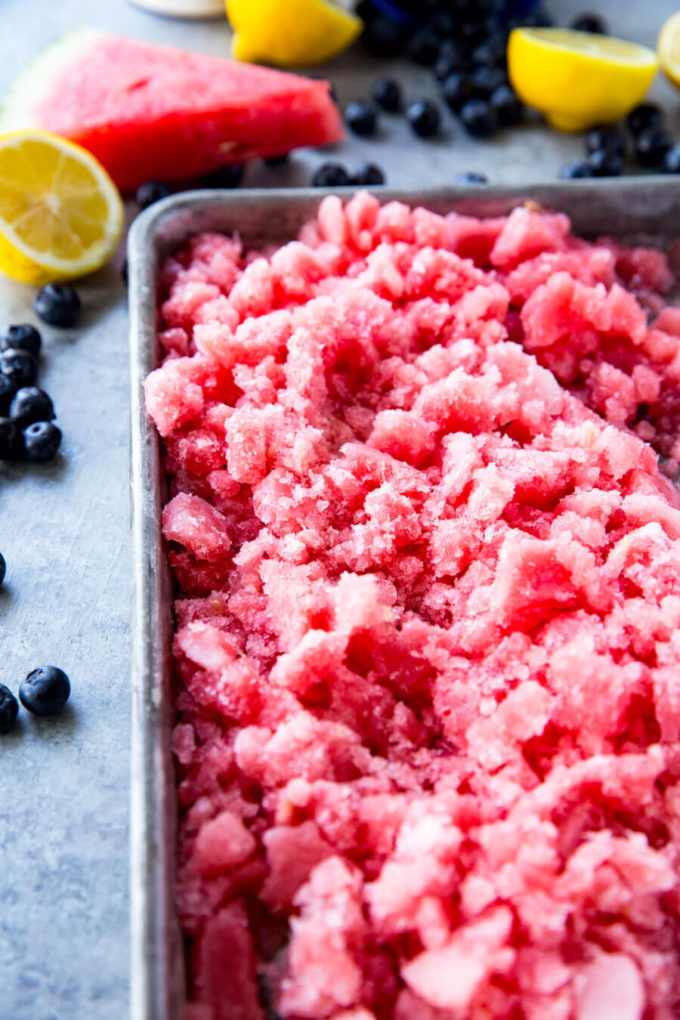 Fresh fruit granita, a layered fruit ice that is loaded with flavor