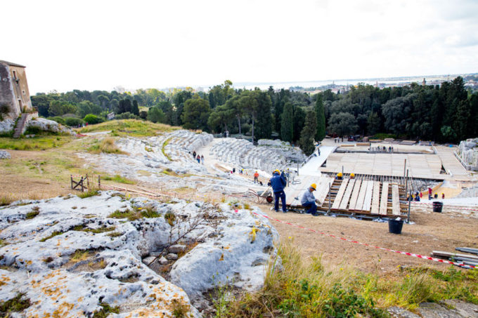 Archeological park in Siracusa Italy, greek and roman amphitheaters