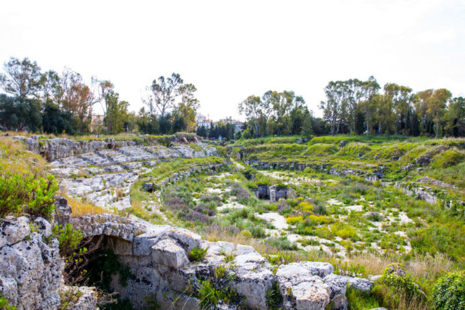 Archeological park in Siracusa Italy, greek and roman amphitheaters