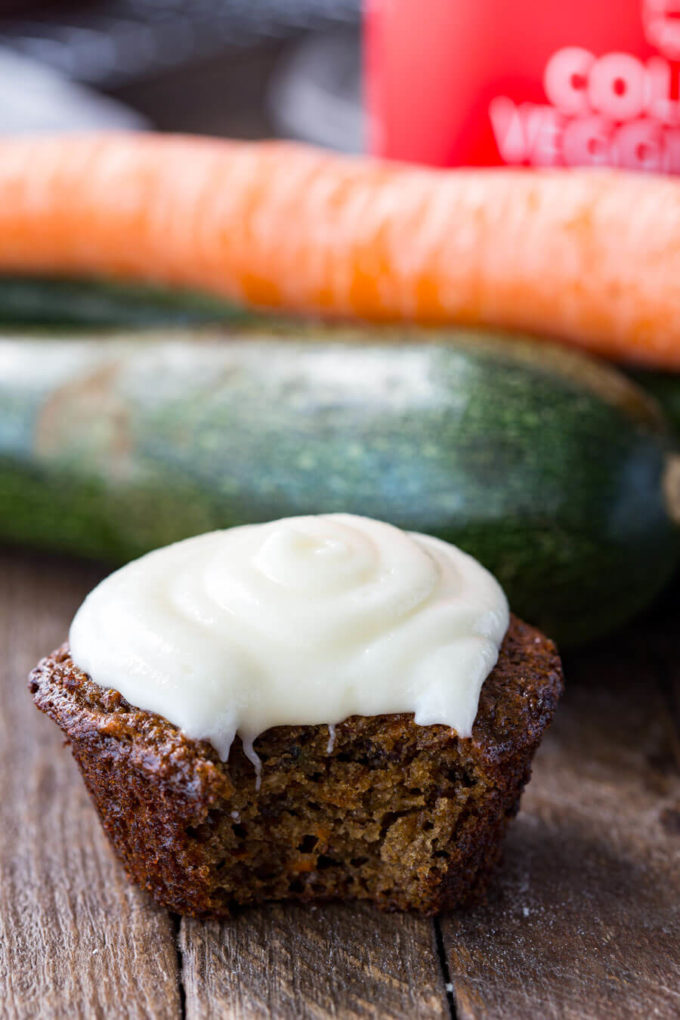 Carrot Zucchini Muffins with a cream cheese frosting that is optional, but makes it even that much more awesome