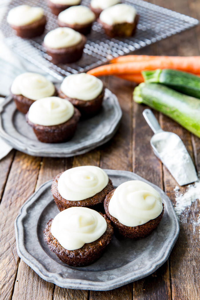 Carrot Zucchini Muffins with a cream cheese frosting that is optional, but makes it even that much more awesome
