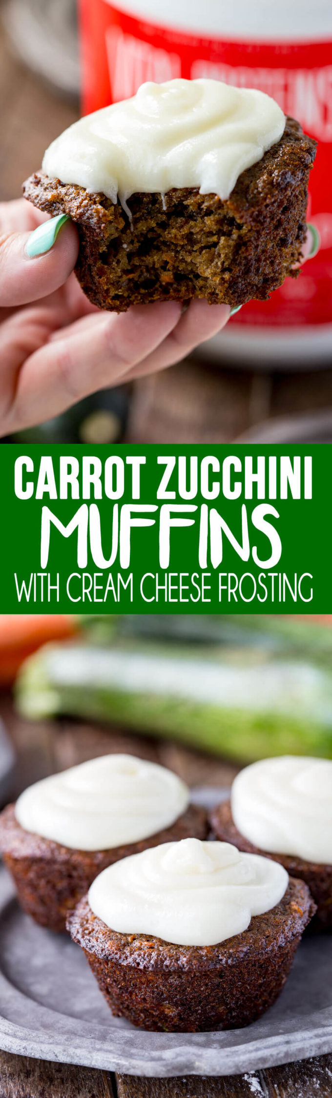 Carrot Zucchini Muffins with a cream cheese frosting that is optional, but makes it even that much more awesome