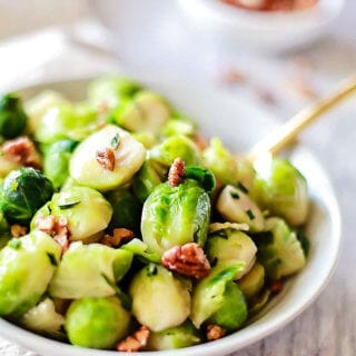 The best brussel sprout recipe with butter glazed and candied pecans added to this simple brussel sprout recipe