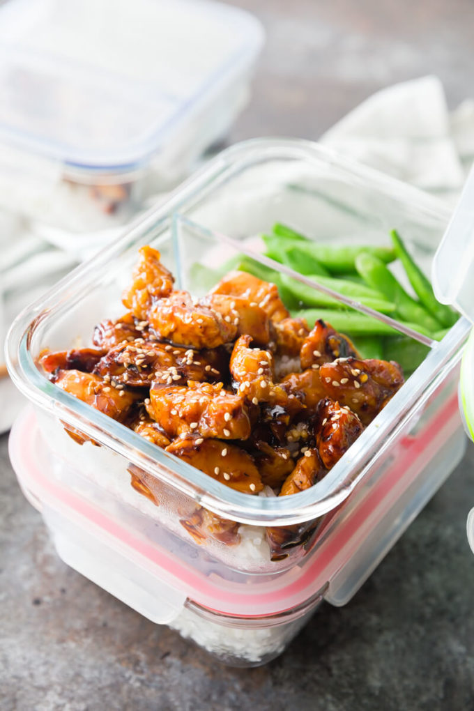 Meal prep containers, ginger orange chicken meal prep