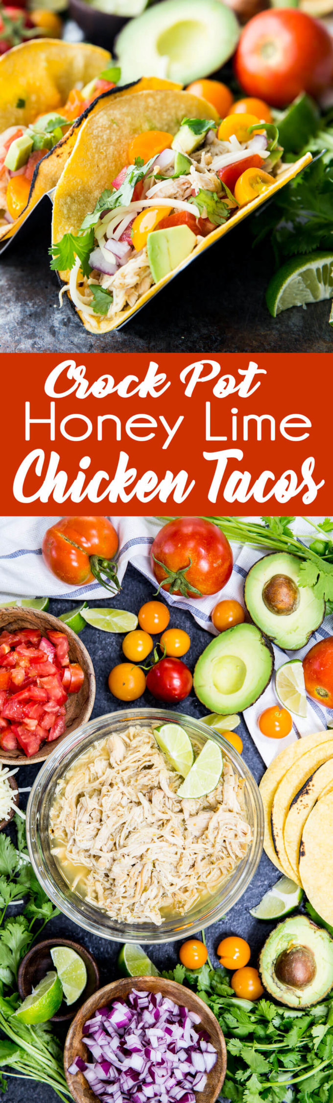 This crock pot or slow cooker honey lime chicken tacos recipe is the best thing ever. Super flavorful chicken, and a perfect party food. 