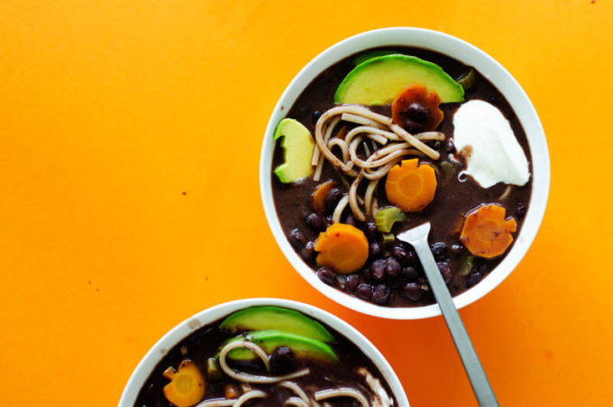 This Black Bean Boo-dle Soup is as spooky as it is delicious! With creamy black beans, flavorful veggies, and thick noodles, it’s the quick and tasty dinner you need to serve up this Halloween.