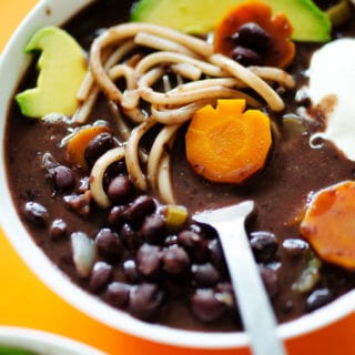 This Black Bean Boo-dle Soup is as spooky as it is delicious! With creamy black beans, flavorful veggies, and thick noodles, it’s the quick and tasty dinner you need to serve up this Halloween.