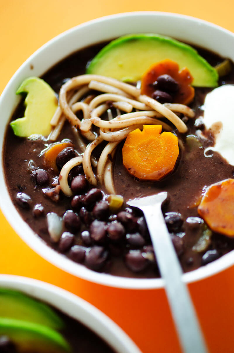 This Black Bean Boo-dle Soup is as spooky as it is delicious! With creamy black beans, flavorful veggies, and thick noodles, it’s the quick and tasty dinner you need to serve up this Halloween.