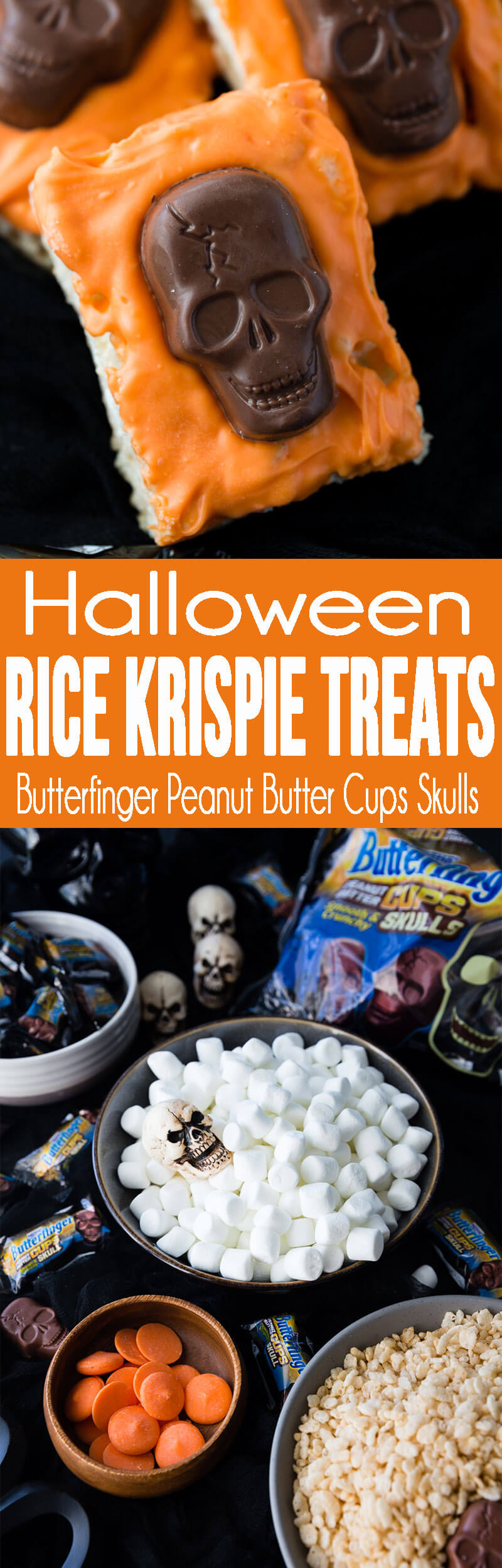 How to make Halloween Rice Krispie Treats with Butterfinger Peanut Butter Skulls