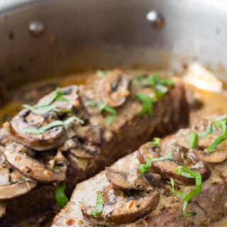 Steak with Garlic Mushroom Cream Sauce