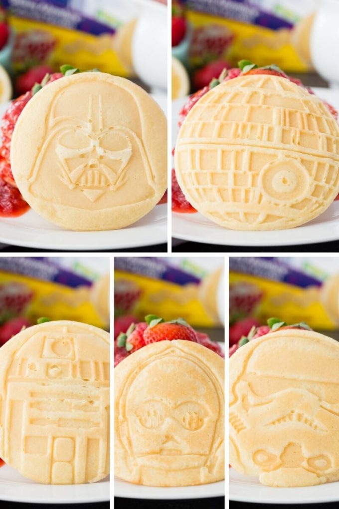 Star Wars pancakes with strawberry syrup