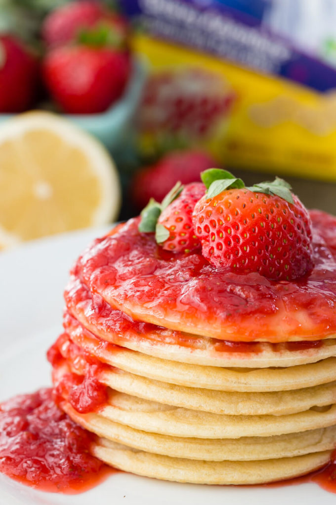 Pancakes with homemade strawberry syrup, this syrup is amazing! 