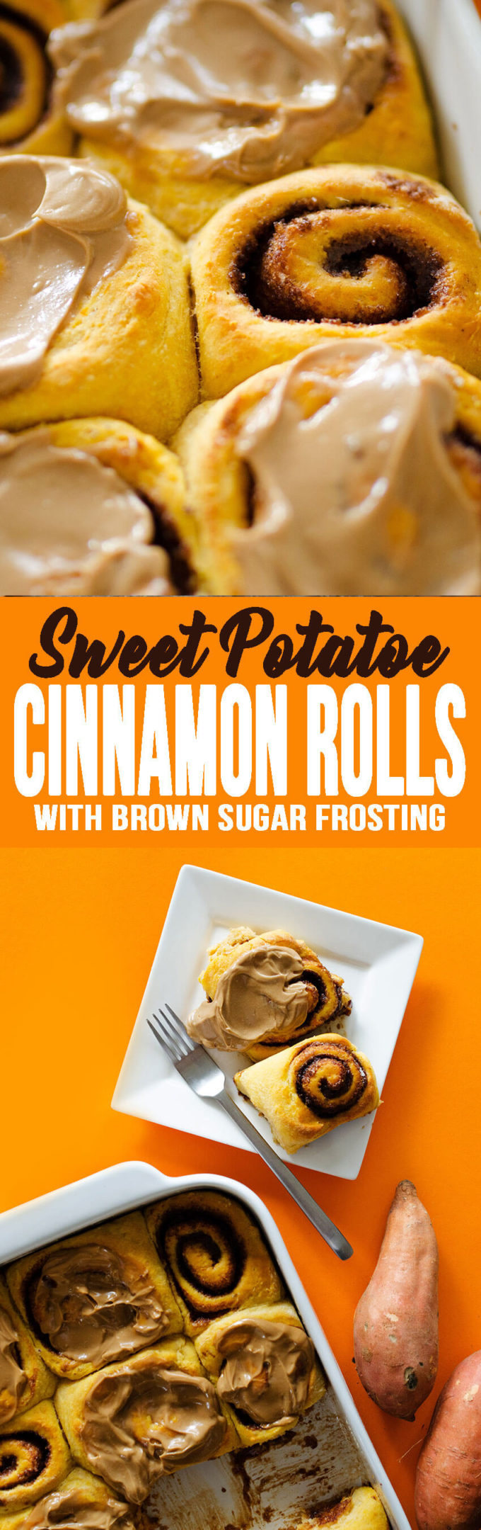 Sweet potato cinnamon rolls with a brown sugar frosting