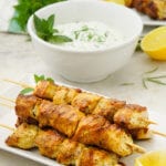 Delicious greek marinated chicken and a tzatziki dipping sauce