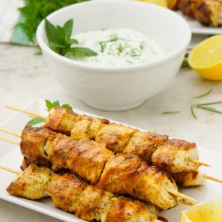 Delicious greek marinated chicken and a tzatziki dipping sauce