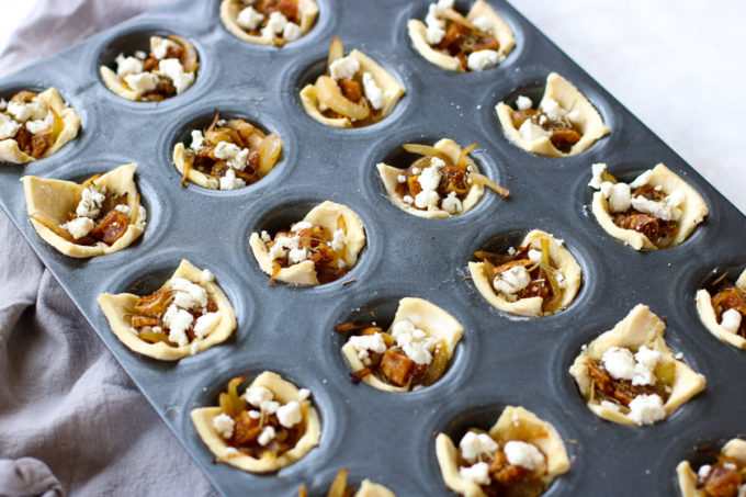 These Caramelized Onion, Fig & Goat Cheese Bites are perfect for all of your holiday parties! They’re full of flavor and so easy to throw together - they’ll be sure to be the first things gone!