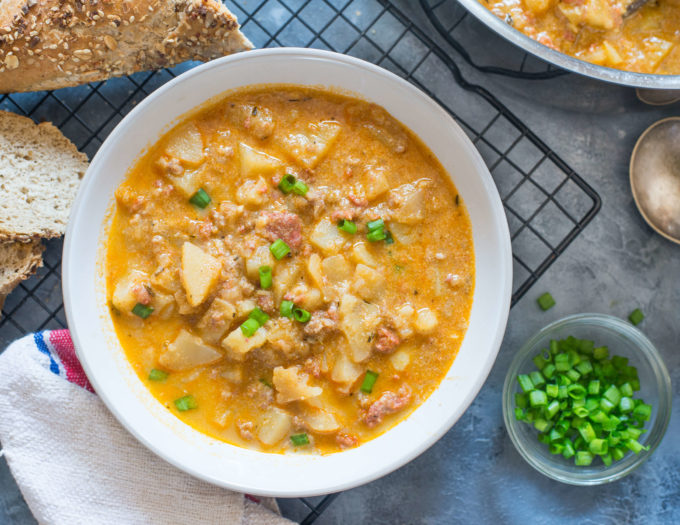 Chorizo and Potato Soup: This ultra-delicious, smokey and creamy Chorizo and potato soup is a bowl of goodness to warm your soul.