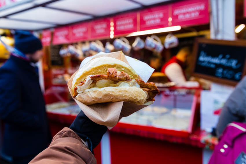 The ultimate chicken sandwich from a Christmas market in Bratislava, Slovakia