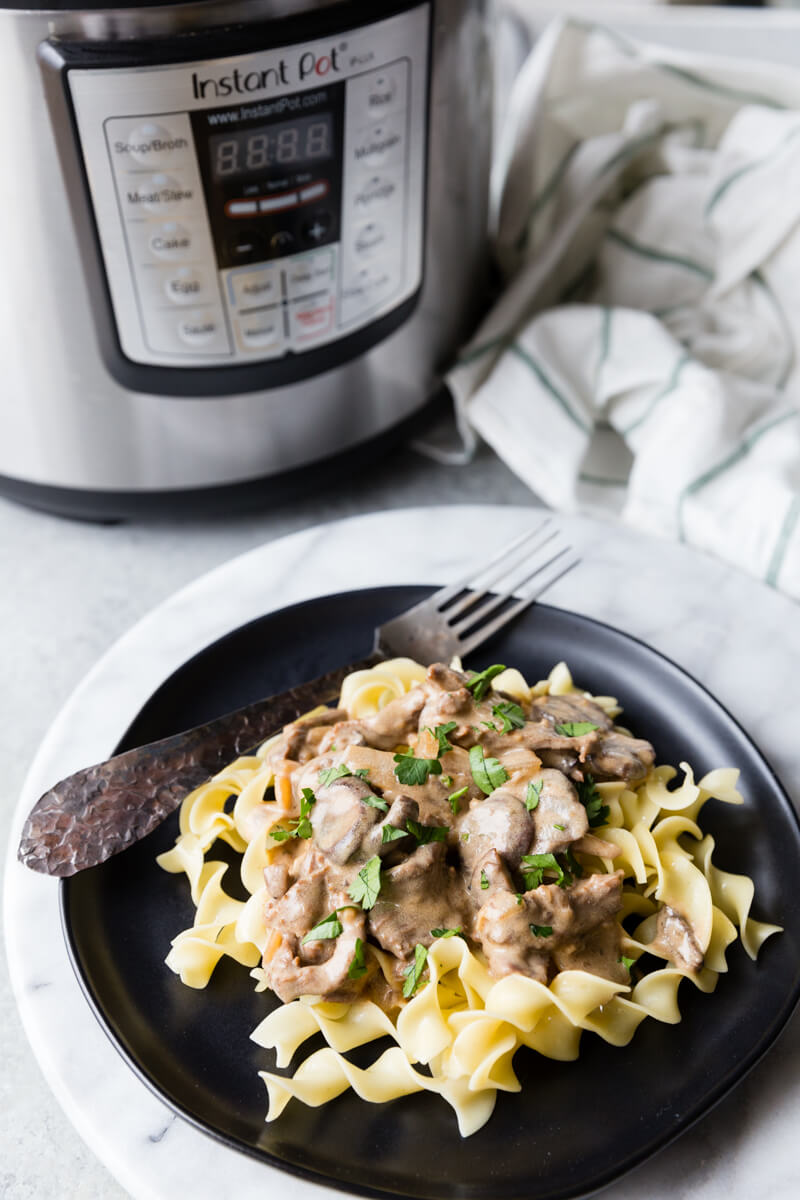 Instant Pot Beef Stroganoff: tender flavorful beef, hearty and creamy sauce, and plenty of mushrooms make this easy beef stroganoff an instant pot pressure cooker classic.