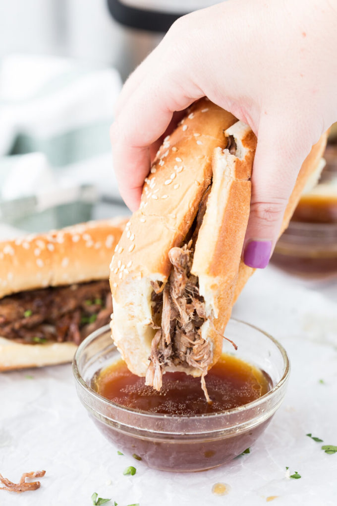 French Dip Sandwich: Decadent and flavorful french dip sandwiches made in the Instant Pot pressure cooker for a quick and flavorful meal.