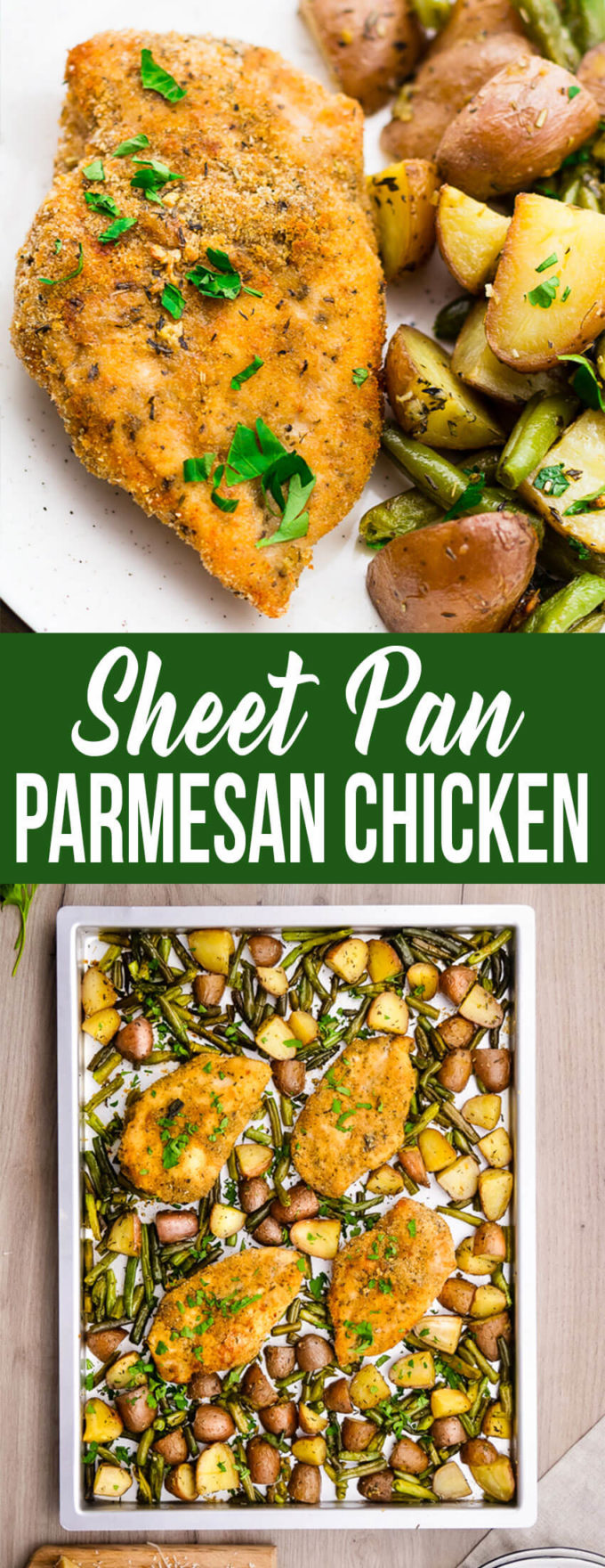 Parmesan Chicken and Veggies: Tasty, simple, and quick and efficient 5-star meal on a baking sheet. 