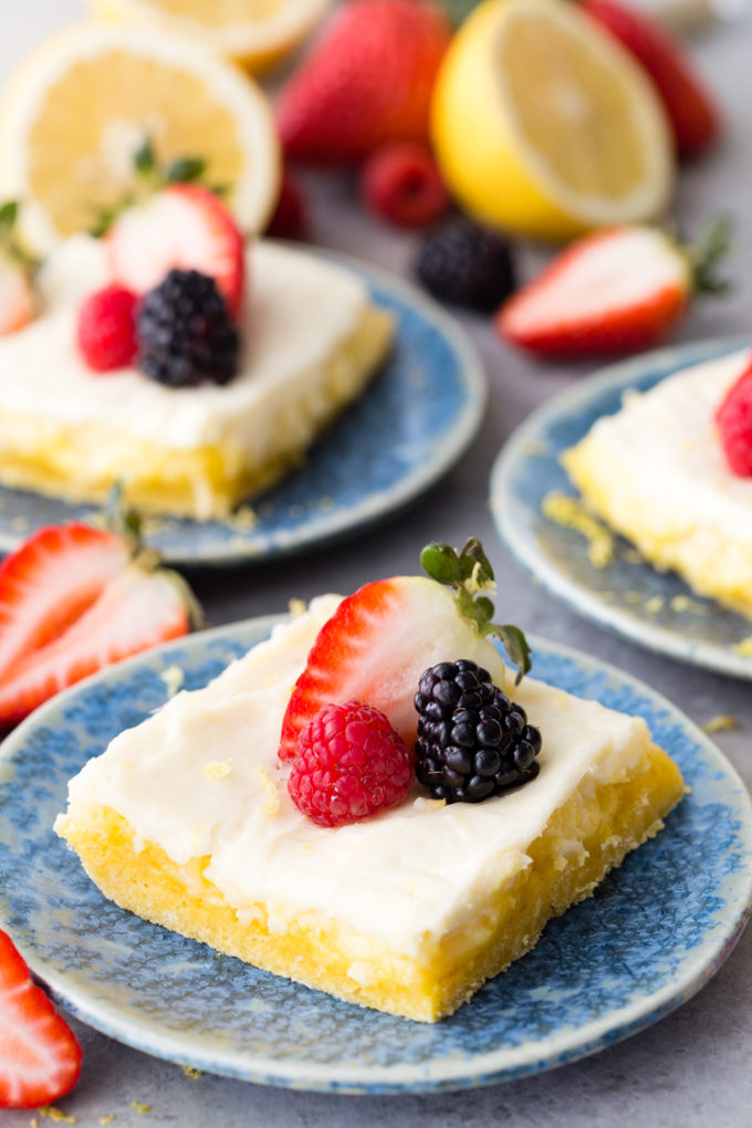 Easy lemon cheesecake bars that start with a cake mix