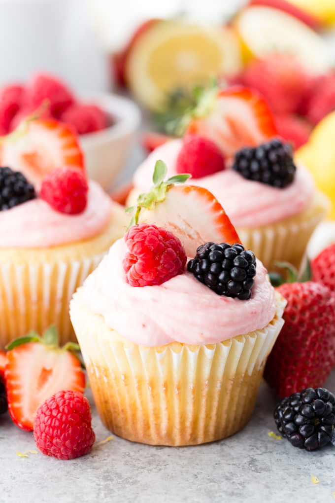 Lemon cupcakes with a lemon raspberry buttercream, start wit a cake mix but better than the box