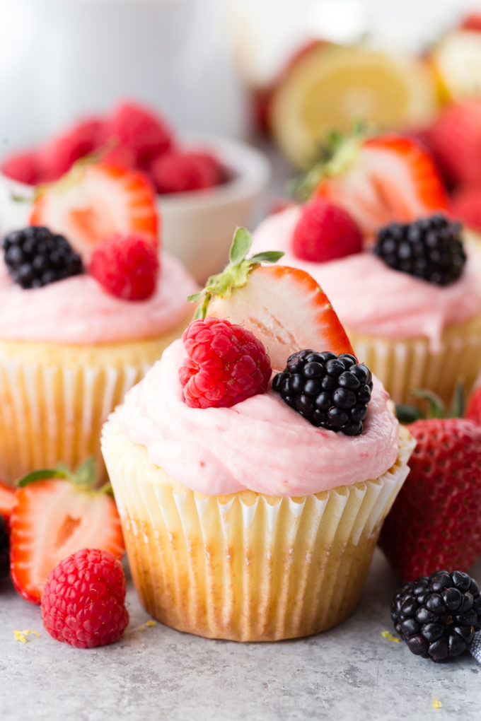 Lemon cupcakes with a lemon raspberry buttercream, start wit a cake mix but better than the box