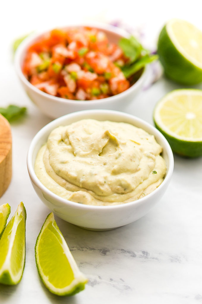 Avocado Creme sauce for Baja fish tacos. Lightened up delicious Baja Fish Tacos, so much flavor in these fish tacos