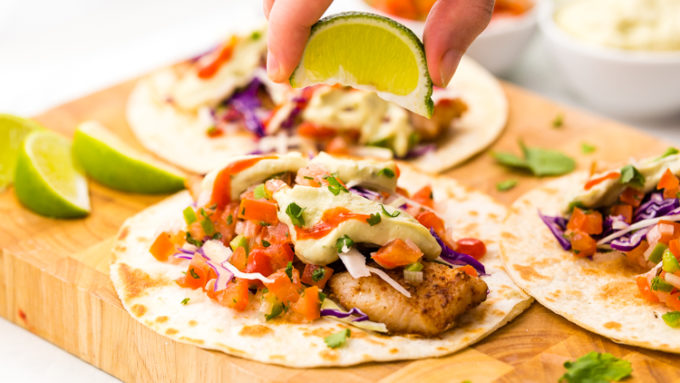 Lightened up delicious Baja Fish Tacos, so much flavor in these fish tacos