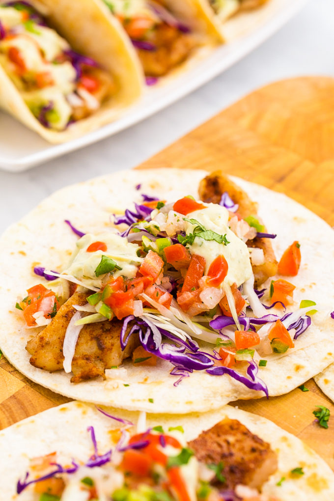Lightened up delicious Baja Fish Tacos, so much flavor in these fish tacos