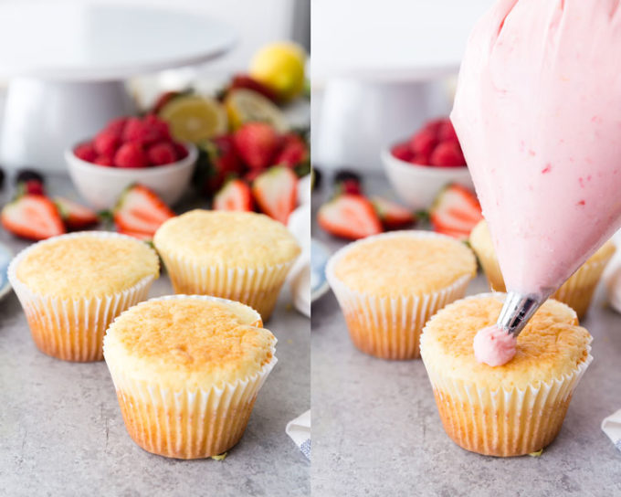 Lemon cupcakes with a lemon raspberry buttercream, start wit a cake mix but better than the box