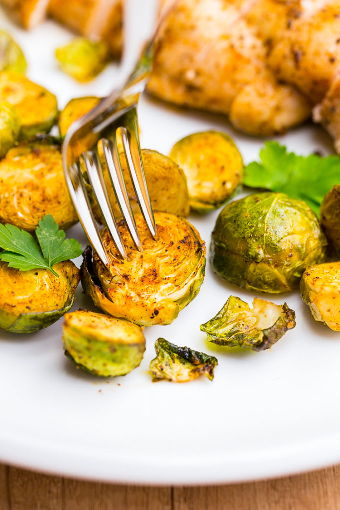 Delicious roasted Brussel sprouts and chicken