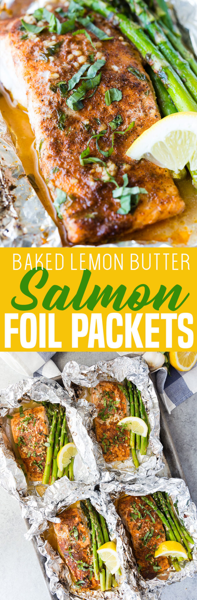 Making a baked lemon butter salmon with asparagus, foil packet