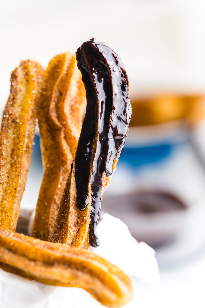 Easy to make churros with a chocolate dipping sauce
