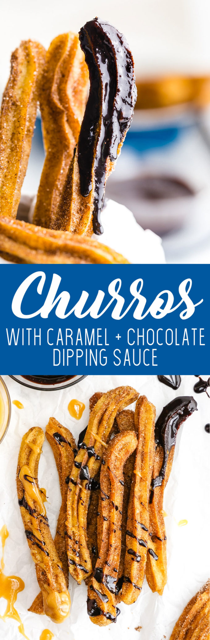 Oh my goodness these are good! And the churro dipping sauces of chocolate and caramel! To die for. These fried churros are so easy to make too. A must make. 